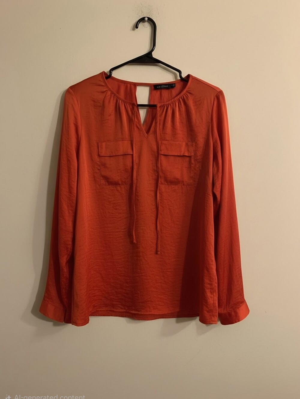 The Limited Orange-Red Long Sleeve Tie-Neck Blouse